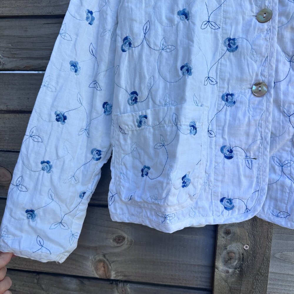 Vintage Embroidered Linen/Cotton Shirt Jacket Button Front – Petite L - Picture 2 of 5
